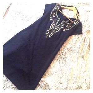 Size 8 navy blue mid length dress w/silver studs